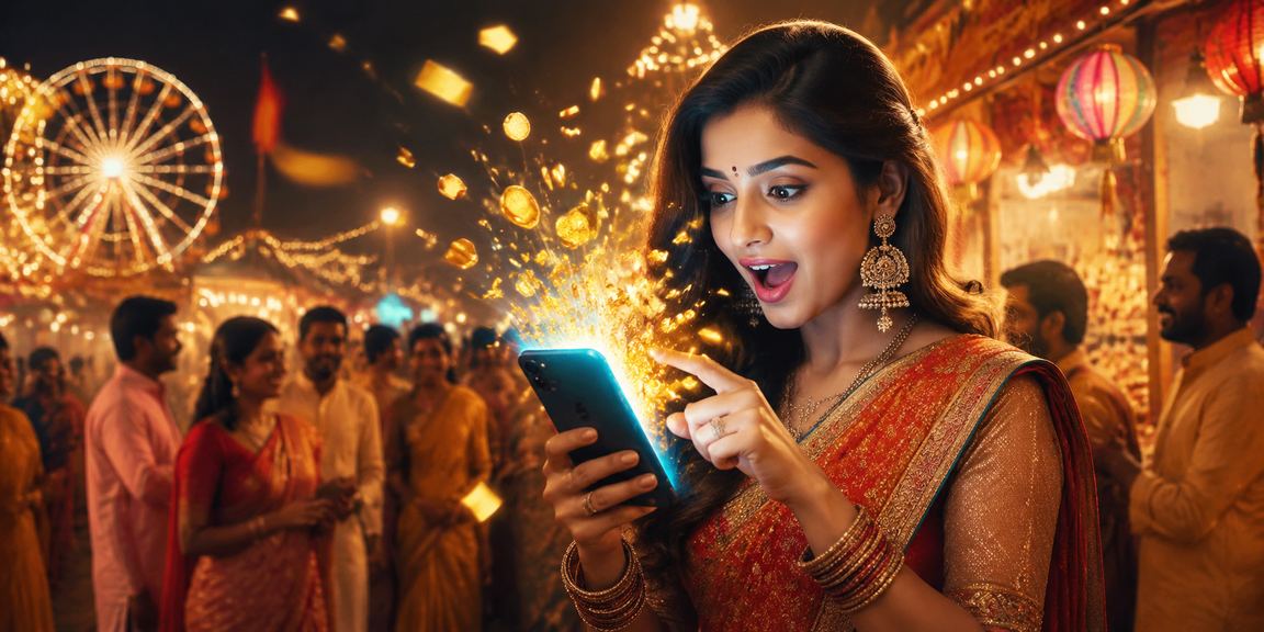 Person making a mobile payment with smartphone at night market in India